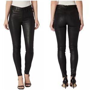 New Hudson Jeans Barbara Super Skinny Lamb Leather Pants Black Sz 25